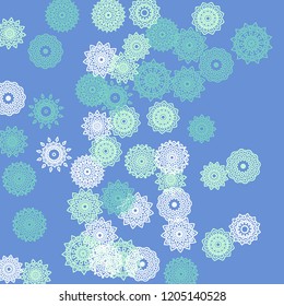 Simple Outline Mandalas on Square Background. Cute Ethnic Pattern with Round Lacy Medallions In Aztec, Indian or Turkish Style. Bright Tribal Background for Orient Design. Vector