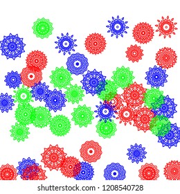 Simple Outline Mandalas on Square Background. Amazing Ethnic Pattern with Round Lacy Medallions In Aztec, Mexican or Moroccan Style. Bright Tribal Background for Orient Design. Vector