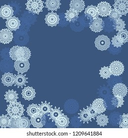 Simple Outline Mandalas on Square Background. Fancy Ethnic Pattern with Round Lacy Medallions In Indian, Moroccan or Mexican Style. Bright Tribal Background for Orient Design. Vector