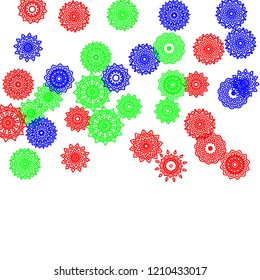 Simple Outline Mandalas on Square Background. Amazing Ethnic Pattern with Round Lacy Medallions In Aztec, Indian or Turkish Style. Bright Tribal Background for Orient Design. Vector