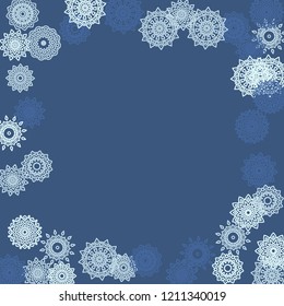 Simple Outline Mandalas on Square Background. Pretty Ethnic Pattern with Round Lacy Medallions In Aztec, Indian or Turkish Style. Bright Tribal Background for Orient Design. Vector