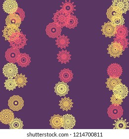 Simple Outline Mandalas on Square Background. Cute Ethnic Pattern with Round Lacy Medallions In Moroccan, Indian or Turkish Style. Bright Tribal Background for Orient Design. Vector