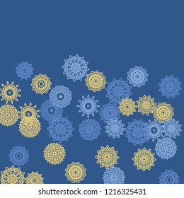 Simple Outline Mandalas on Square Background. Cute Ethnic Pattern with Round Lacy Medallions In Moroccan, Indian or Mexican Style. Bright Tribal Background for Orient Design. Vector