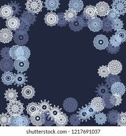 Simple Outline Mandalas on Square Background. Amazing Ethnic Pattern with Round Lacy Medallions In Aztec, Indian or Turkish Style. Bright Tribal Background for Orient Design. Vector