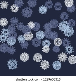 Simple Outline Mandalas on Square Background. Cute Ethnic Pattern with Round Lacy Medallions In Moroccan, Indian or Turkish Style. Bright Tribal Background for Orient Design. Vector