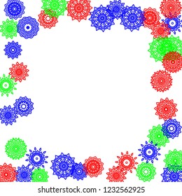 Simple Outline Mandalas on Square Background. Amazing Ethnic Pattern with Round Lacy Medallions In Moroccan, Indian or Mexican Style. Bright Tribal Background for Orient Design. Vector