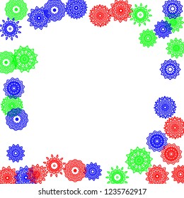 Simple Outline Mandalas on Square Background. Pretty Ethnic Pattern with Round Lacy Medallions In Aztec, Indian or Moroccan Style. Bright Tribal Background for Orient Design. Vector