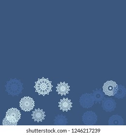 Simple Outline Mandalas on Square Background. Delicate Ethnic Pattern with Round Lacy Medallions In Moroccan, Indian or Mexican Style. Bright Tribal Background for Orient Design. Vector