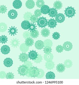 Simple Outline Mandalas on Square Background. Amazing Ethnic Pattern with Round Lacy Medallions In Moroccan, Indian or Turkish Style. Bright Tribal Background for Orient Design. Vector