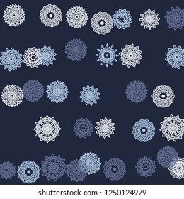 Simple Outline Mandalas on Square Background. Pretty Ethnic Pattern with Round Lacy Medallions In Moroccan, Indian or Turkish Style. Bright Tribal Background for Orient Design. Vector