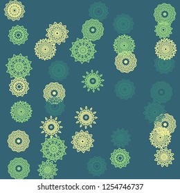 Simple Outline Mandalas on Square Background. Fancy Ethnic Pattern with Round Lacy Medallions In Aztec, Mexican or Moroccan Style. Bright Tribal Background for Orient Design. Vector
