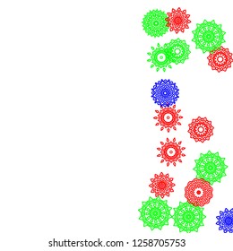 Simple Outline Mandalas on Square Background. Delicate Ethnic Pattern with Round Lacy Medallions In Moroccan, Indian or Mexican Style. Bright Tribal Background for Orient Design. Vector