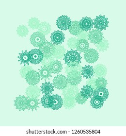 Simple Outline Mandalas on Square Background. Amazing Ethnic Pattern with Round Lacy Medallions In Aztec, Mexican or Moroccan Style. Bright Tribal Background for Orient Design. Vector