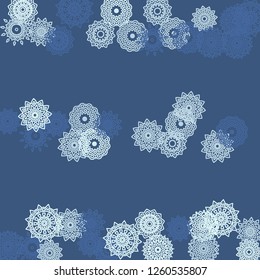Simple Outline Mandalas on Square Background. Pretty Ethnic Pattern with Round Lacy Medallions In Aztec, Indian or Moroccan Style. Bright Tribal Background for Orient Design. Vector