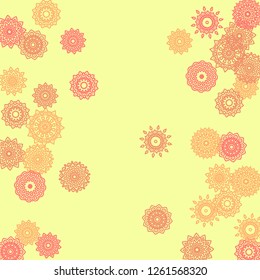 Simple Outline Mandalas on Square Background. Delicate Ethnic Pattern with Round Lacy Medallions In Moroccan, Indian or Turkish Style. Bright Tribal Background for Orient Design. Vector