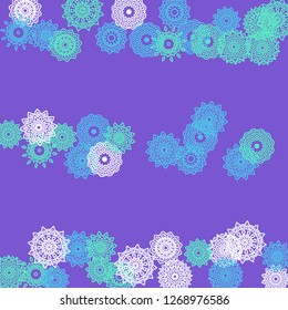 Simple Outline Mandalas on Square Background. Pretty Ethnic Pattern with Round Lacy Medallions In Aztec, Indian or Turkish Style. Bright Tribal Background for Orient Design. Vector