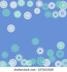 Simple Outline Mandalas on Square Background. Delicate Ethnic Pattern with Round Lacy Medallions In Moroccan, Indian or Mexican Style. Bright Tribal Background for Orient Design. Vector