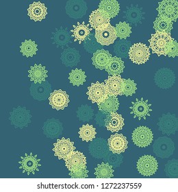 Simple Outline Mandalas on Square Background. Delicate Ethnic Pattern with Round Lacy Medallions In Indian, Moroccan or Mexican Style. Bright Tribal Background for Orient Design. Vector