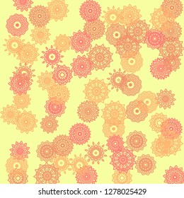 Simple Outline Mandalas on Square Background. Pretty Ethnic Pattern with Round Lacy Medallions In Moroccan, Indian or Turkish Style. Bright Tribal Background for Orient Design. Vector