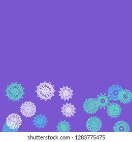 Simple Outline Mandalas on Square Background. Amazing Ethnic Pattern with Round Lacy Medallions In Aztec, Indian or Moroccan Style. Bright Tribal Background for Orient Design. Vector