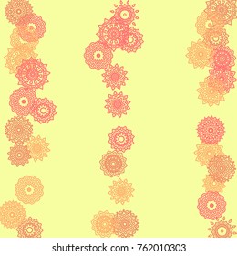 Simple Outline Mandalas on Square Background. Fancy Ethnic Pattern with Round Lacy Medallions In Aztec, Mexican or Moroccan Style. Bright Tribal Background for Orient Design. Vector