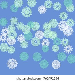 Simple Outline Mandalas on Square Background. Fancy Ethnic Pattern with Round Lacy Medallions In Aztec, Mexican or Moroccan Style. Bright Tribal Background for Orient Design. Vector