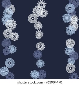 Simple Outline Mandalas on Square Background. Amazing Ethnic Pattern with Round Lacy Medallions In Moroccan, Indian or Mexican Style. Bright Tribal Background for Orient Design. Vector