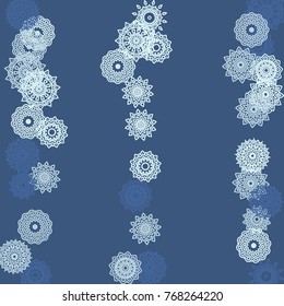 Simple Outline Mandalas on Square Background. Pretty Ethnic Pattern with Round Lacy Medallions In Aztec, Mexican or Moroccan Style. Bright Tribal Background for Orient Design. Vector