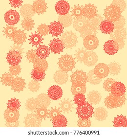 Simple Outline Mandalas on Square Background. Pretty Ethnic Pattern with Round Lacy Medallions In Moroccan, Indian or Turkish Style. Bright Tribal Background for Orient Design. Vector