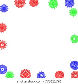 Simple Outline Mandalas on Square Background. Fancy Ethnic Pattern with Round Lacy Medallions In Aztec, Indian or Moroccan Style. Bright Tribal Background for Orient Design. Vector
