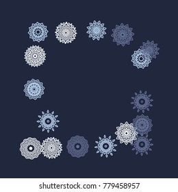 Simple Outline Mandalas on Square Background. Fancy Ethnic Pattern with Round Lacy Medallions In Moroccan, Indian or Turkish Style. Bright Tribal Background for Orient Design. Vector