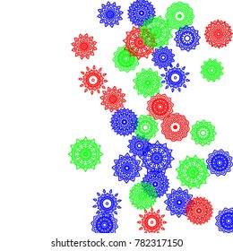 Simple Outline Mandalas on Square Background. Cute Ethnic Pattern with Round Lacy Medallions In Moroccan, Indian or Mexican Style. Bright Tribal Background for Orient Design. Vector