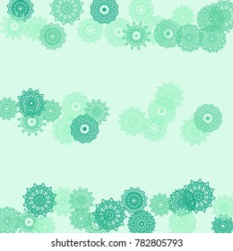 Simple Outline Mandalas on Square Background. Amazing Ethnic Pattern with Round Lacy Medallions In Moroccan, Indian or Turkish Style. Bright Tribal Background for Orient Design. Vector