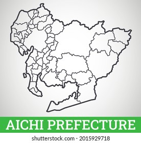 Mapa de esquema simple de la prefectura de Aichi. Ilustración gráfica vectorial.