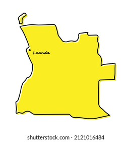 Simple outline map of Angola with capital location. Stylized minimal line design