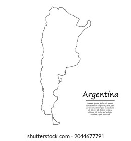 Simple outline map of Argentina, vector silhouette in sketch line style