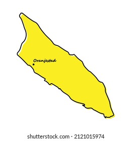 Simple outline map of Aruba with capital location. Stylized minimal line design