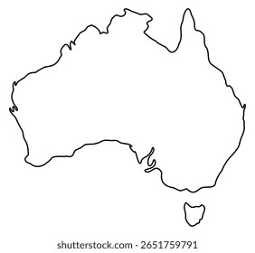 Simple outline map of Australia including Tasmania drawn with a black line on white background

