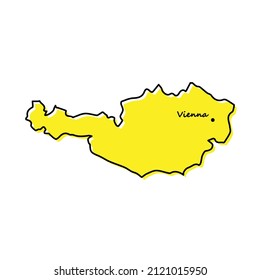 Simple outline map of Austria with capital location. Stylized minimal line design