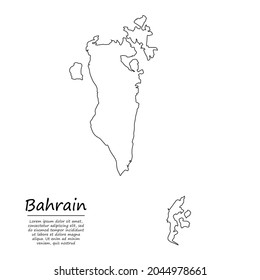 Simple outline map of Bahrain, vector silhouette in sketch line style