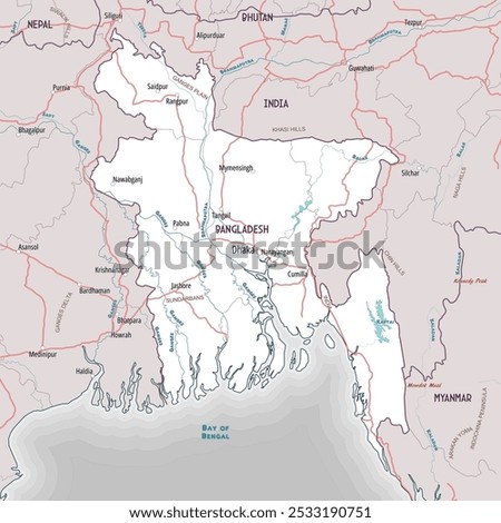 Simple outline map of Bangladesh coloring page