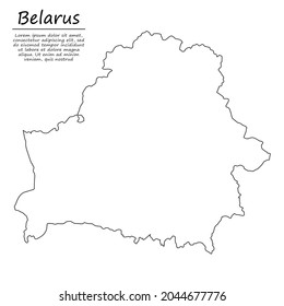 Simple outline map of Belarus, vector silhouette in sketch line style