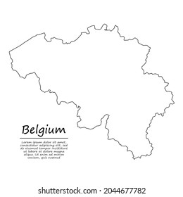 Simple outline map of Belgium, vector silhouette in sketch line style