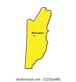 Simple outline map of Belize with capital location. Stylized minimal line design