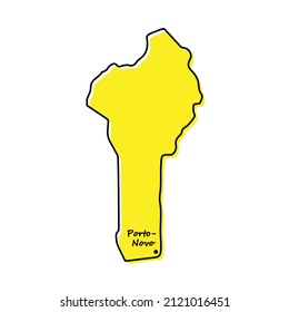 Simple outline map of Benin with capital location. Stylized minimal line design