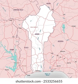 Carte sommaire simple de page de coloriage Bénin