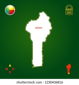 Simple outline map of Benin with National Symbols