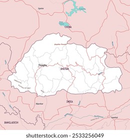 Carte sommaire simple de page de coloriage Bhoutan