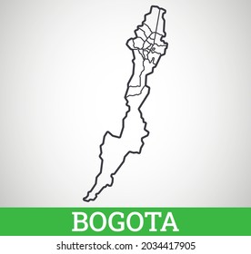 Mapa de esquema simple de Bogotá. Ilustración gráfica vectorial.