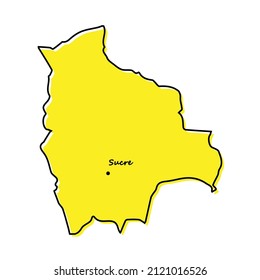 Simple outline map of Bolivia with capital location. Stylized minimal line design